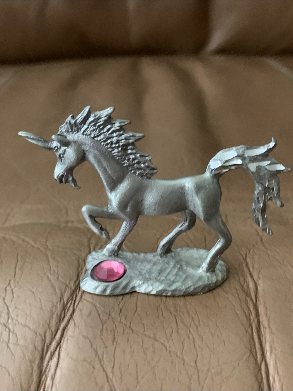 Silver Unicorn Figurine with Pink Gem Accent